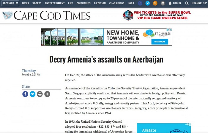 Cape Cod Times:  Armenien soll bewaffnete Attacke vorgeworfen werden